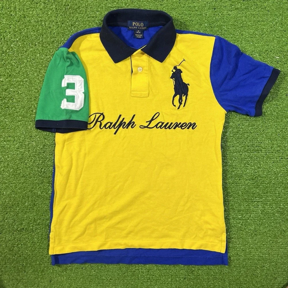 Kids Polo Ralph Lauren Color Block Polo Youth Med 10/12 Rare Big Pony #3 Yellow